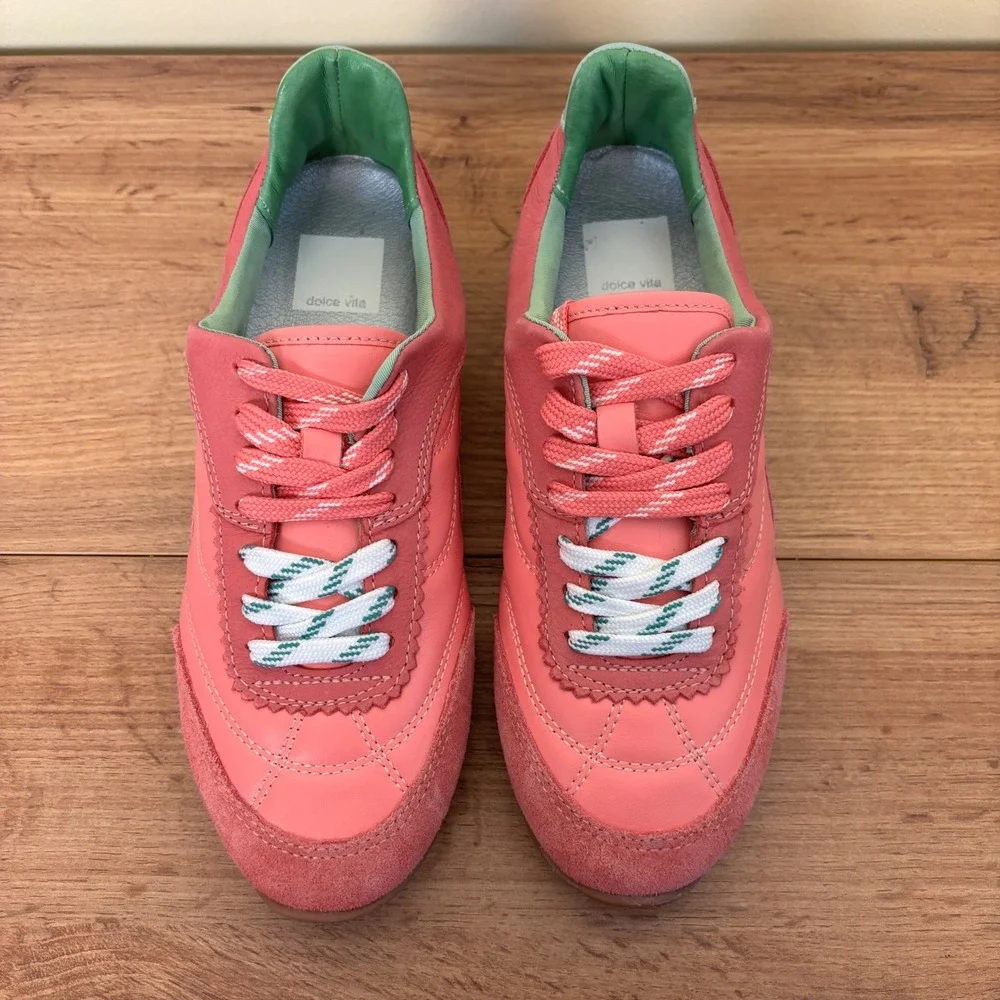 DOLCE VITA Laini Sneakers Pink Women Size 7.5 Suede Low Top Multicolor Laces